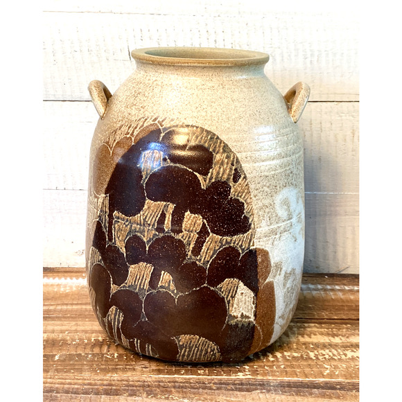 Vintage Crich Pottery England Double Handled Jug Brown Diana Worthy Signed - Picture 7 of 12